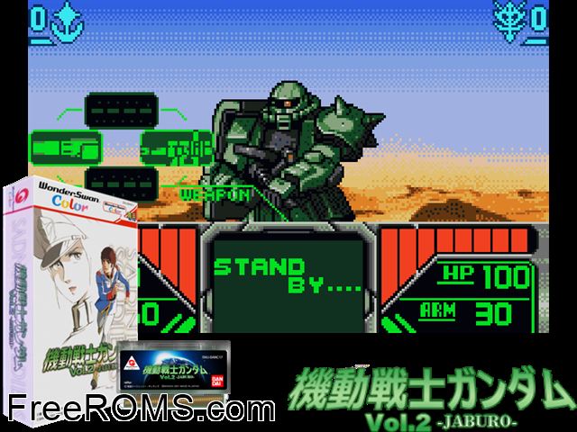 Mobile Suit Gundam - Volume 2 - JABURO (J) [!] Wonderswan game showing 3D box cover and gameplay screenshot